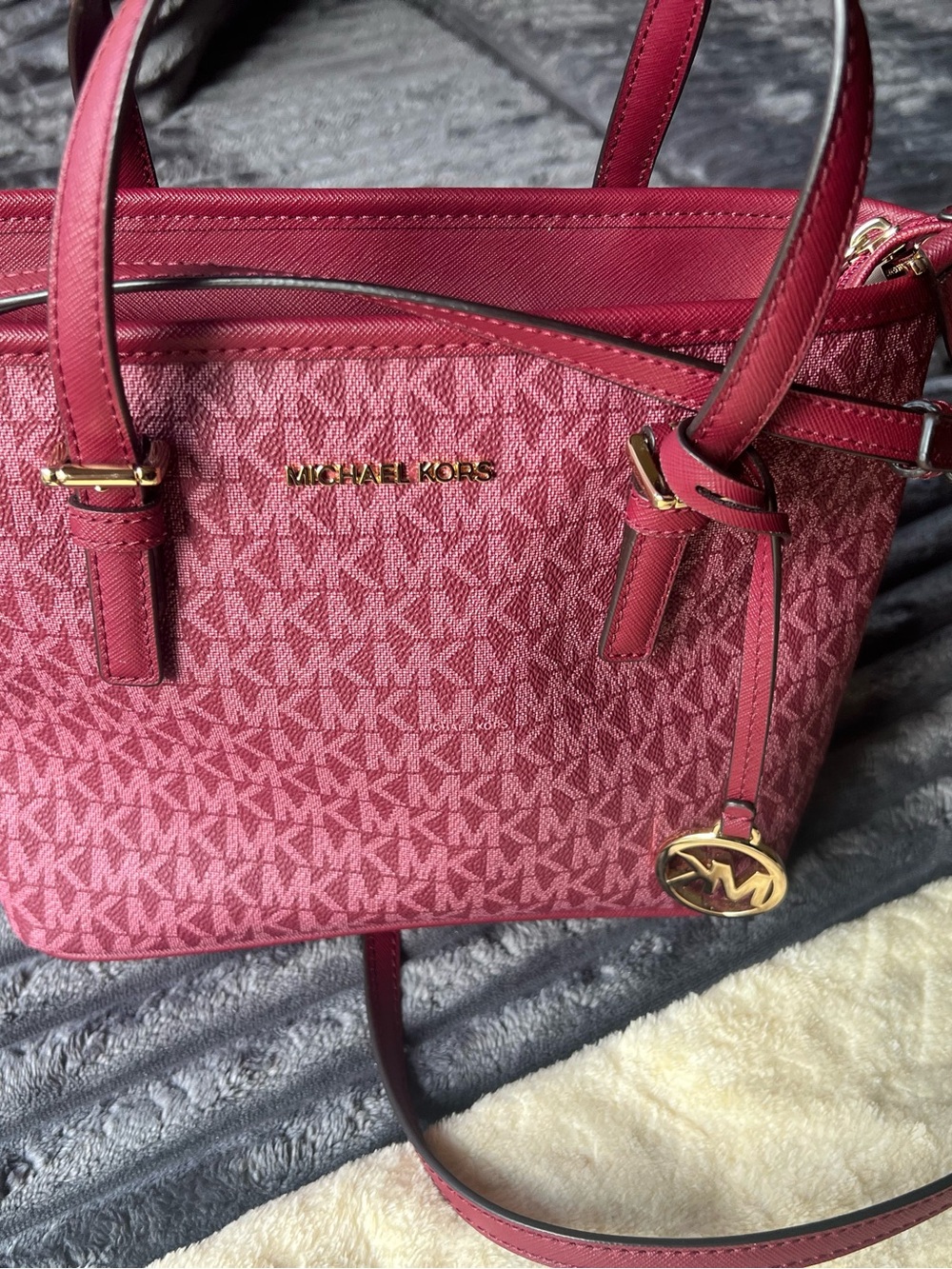 Michael Kors Pink Signature Crossbody Tote with Gold Hardware